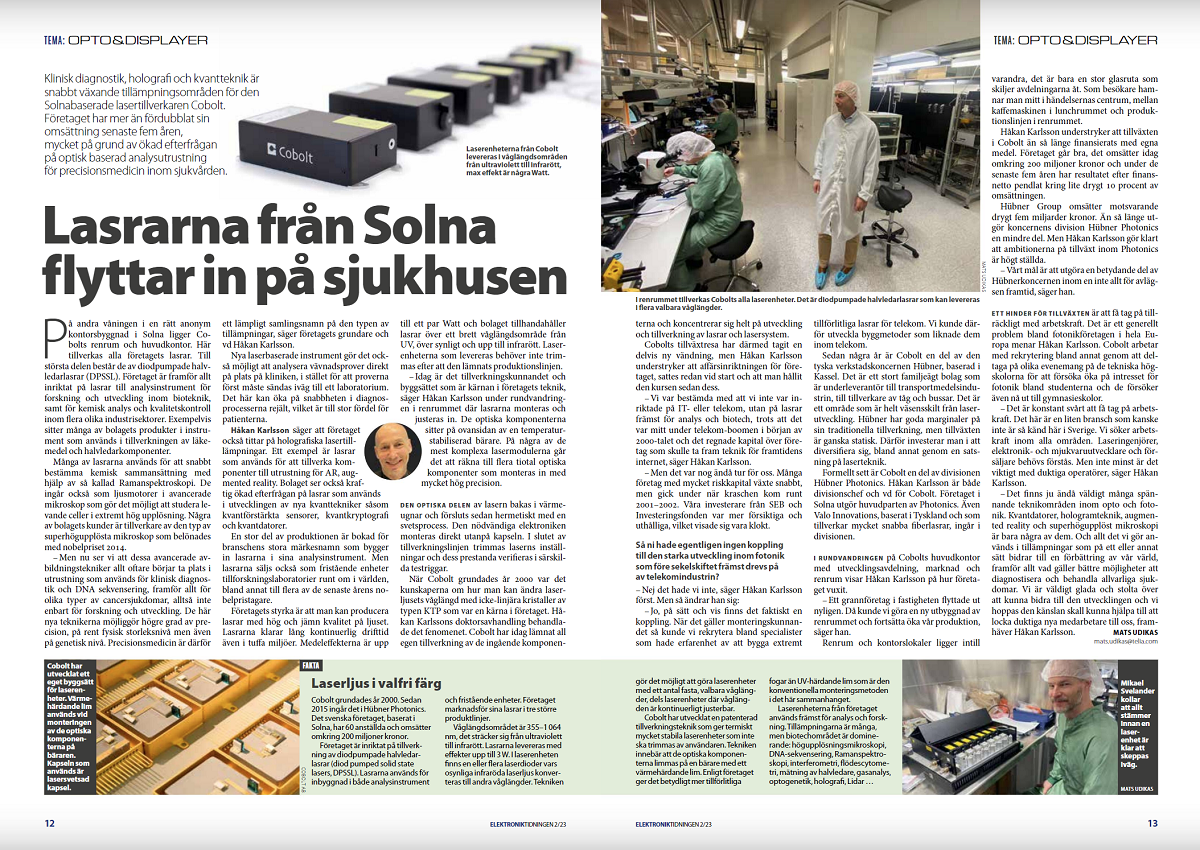 Lasers from Solna article electroniktidningen