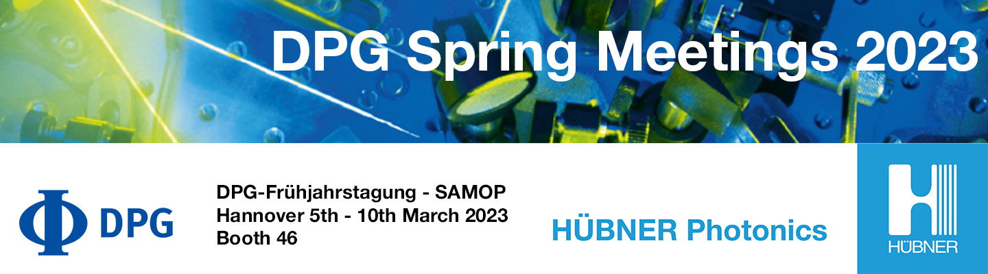 DPG Spring Meetings 2023 text referencing HÜBNER Photonics presence at the event as visual image