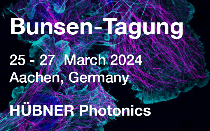 white text on purple cell image Bunsen-Tagung 25-27 march 2024, Aachen, Germany , HÜBNER Photonics